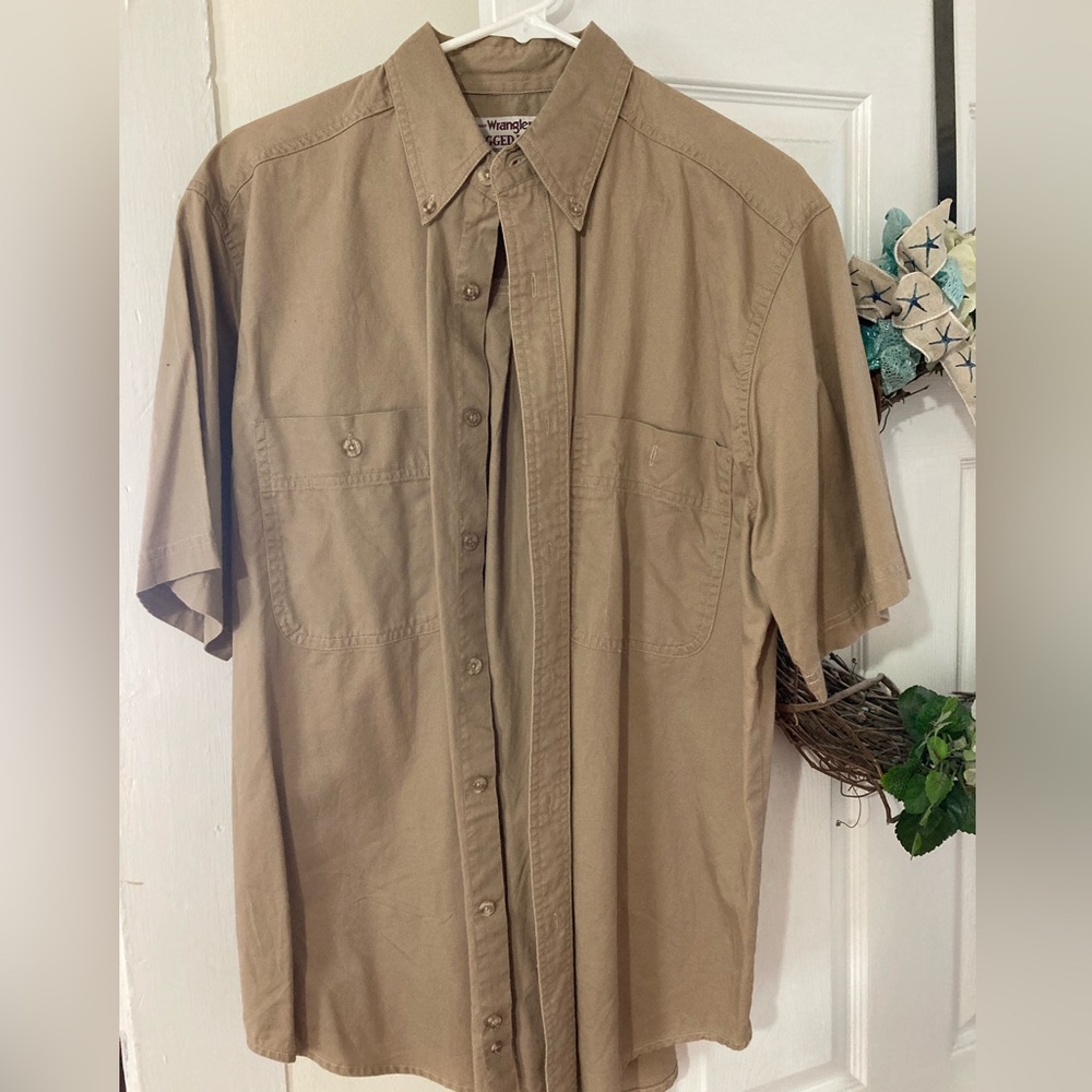 Wrangler Tan Casual Button Down Shirt Short Sleeve